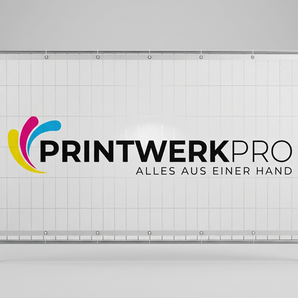 Bauzaunbanner 340 x 173 cm, individuell bedruckt, winddurchlässig (Mesh)