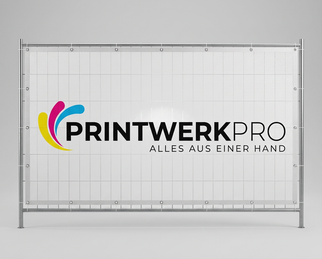 Bauzaunbanner 340 x 173 cm, individuell bedruckt, winddurchlässig (Mesh)