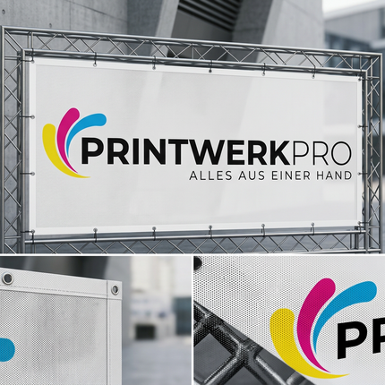 Bauzaunbanner 340 x 173 cm, individuell bedruckt, winddurchlässig (Mesh)