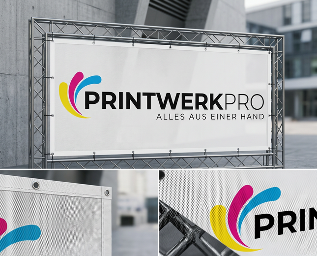 Bauzaunbanner 340 x 173 cm, individuell bedruckt, winddurchlässig (Mesh)